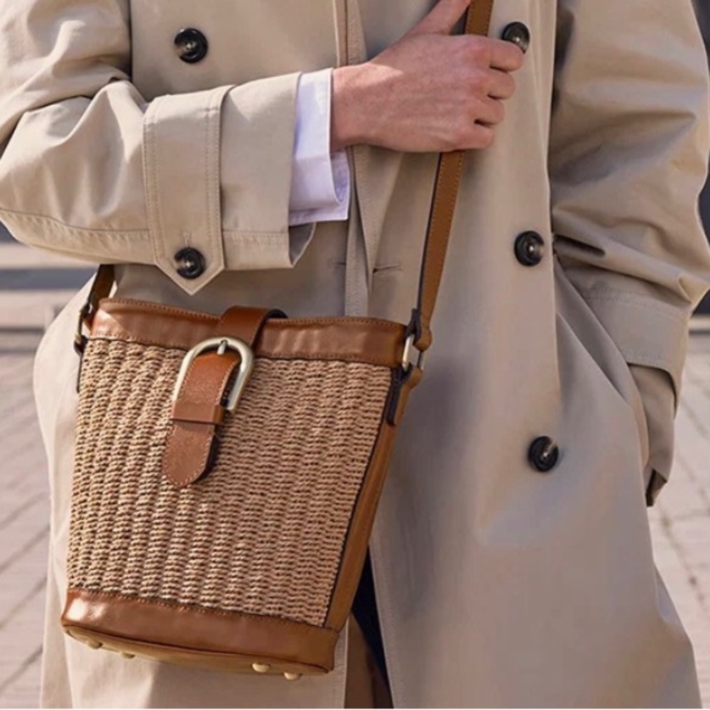 NWTS! Patricia Nash Woven Margaux Straw Crossbody Bag with Tan Leather Trim